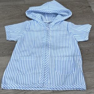 Blue Striped Hooded Kids Pajama Robe Swimsuit Cover Up 6-12 month pool beach